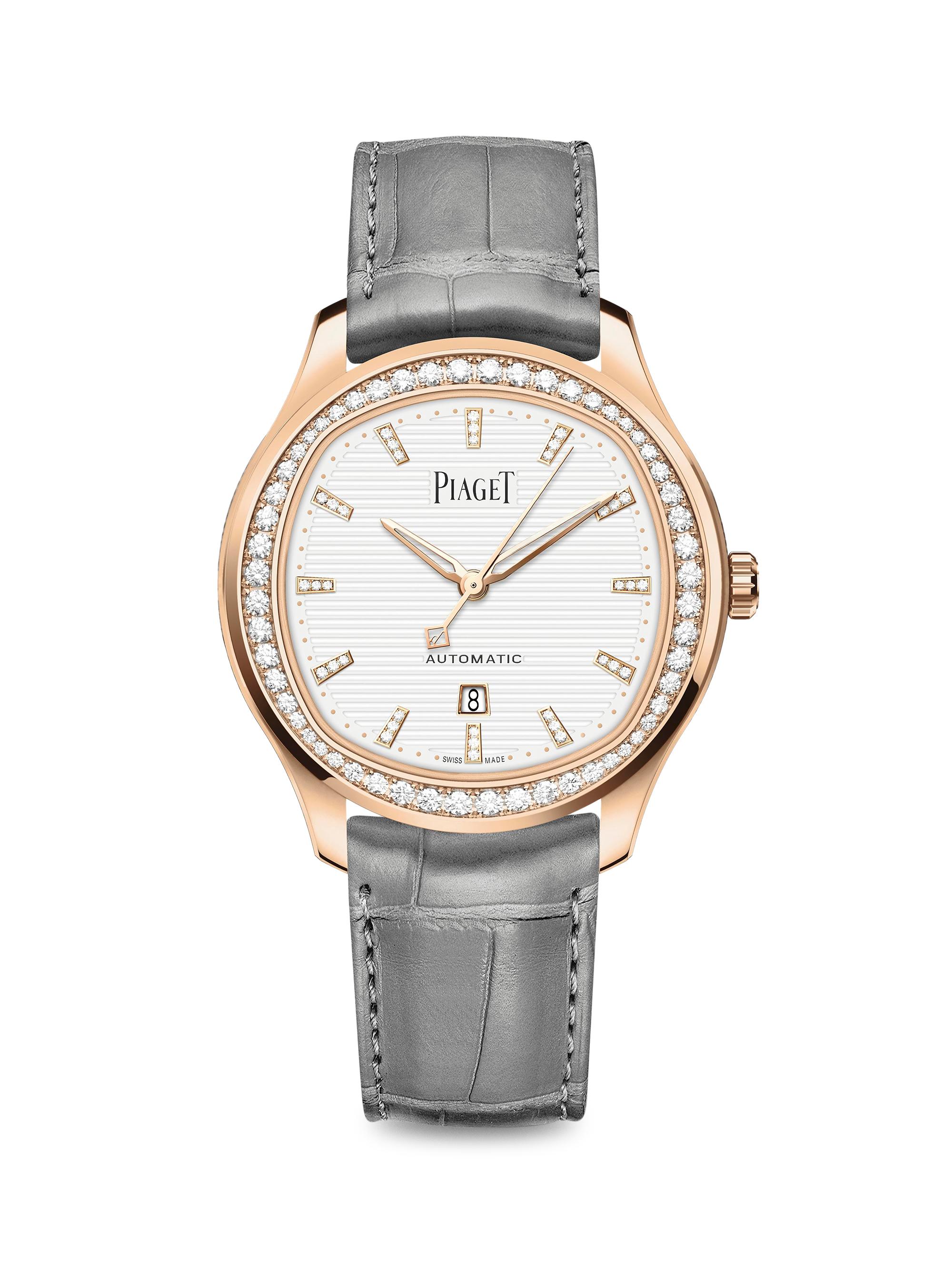 Piaget Women's Polo 18K Rose Gold, Diamond & Alligator Leather Strap Watch - Grey