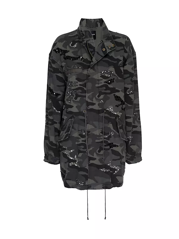 Sequin-Embellished Camouflage Coat