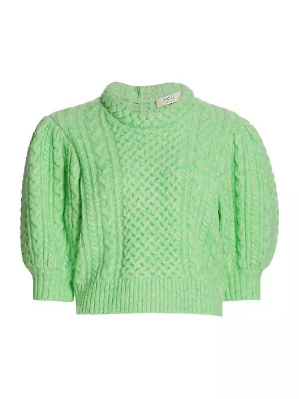 Shop Sea Ebba Cable-Knit Puff Sleeve Sweater | Saks Fifth Avenue