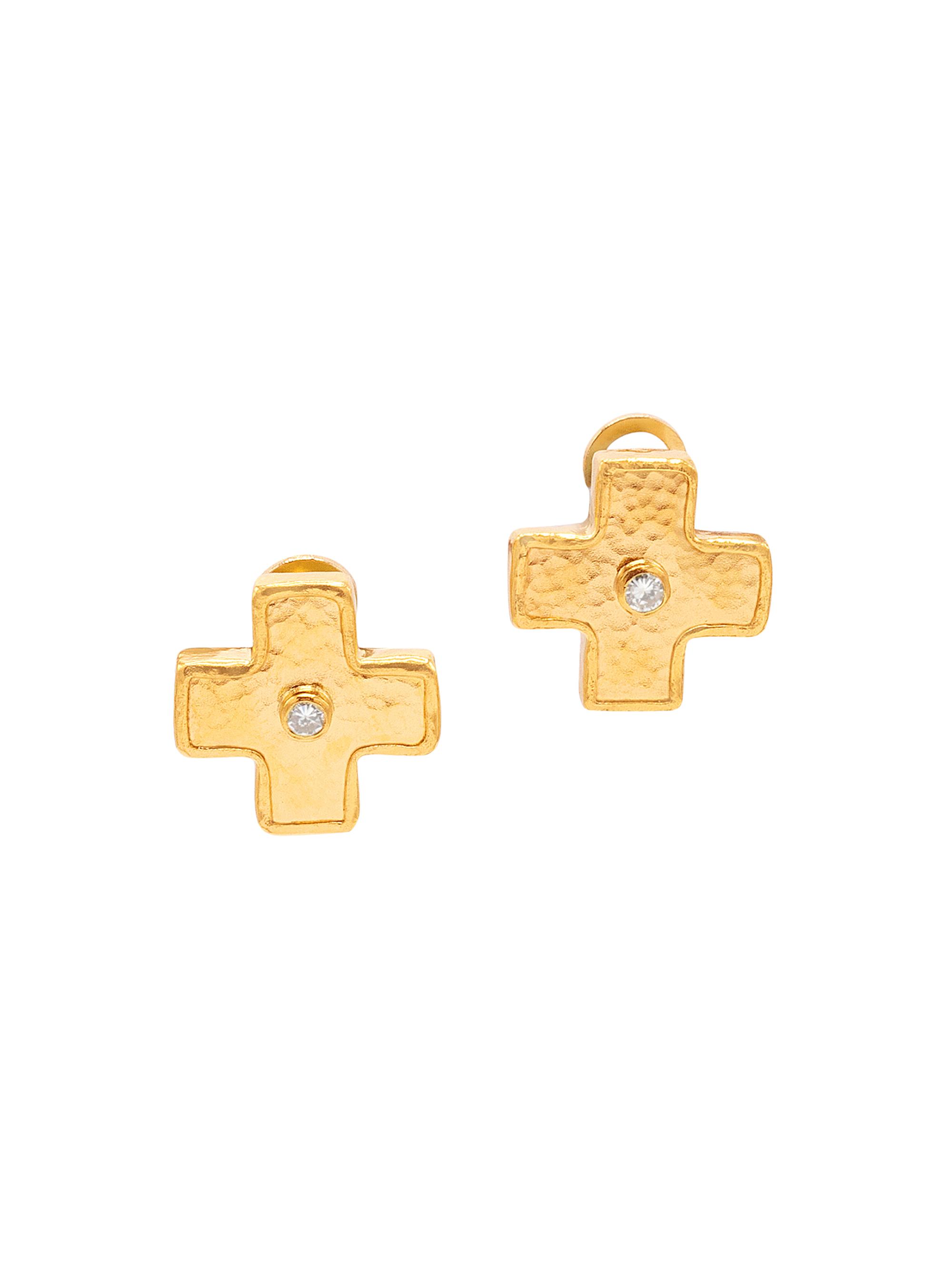 Gurhan Women's Amulet 24K Gold & Diamond Cross Earrings - Yellow Gold