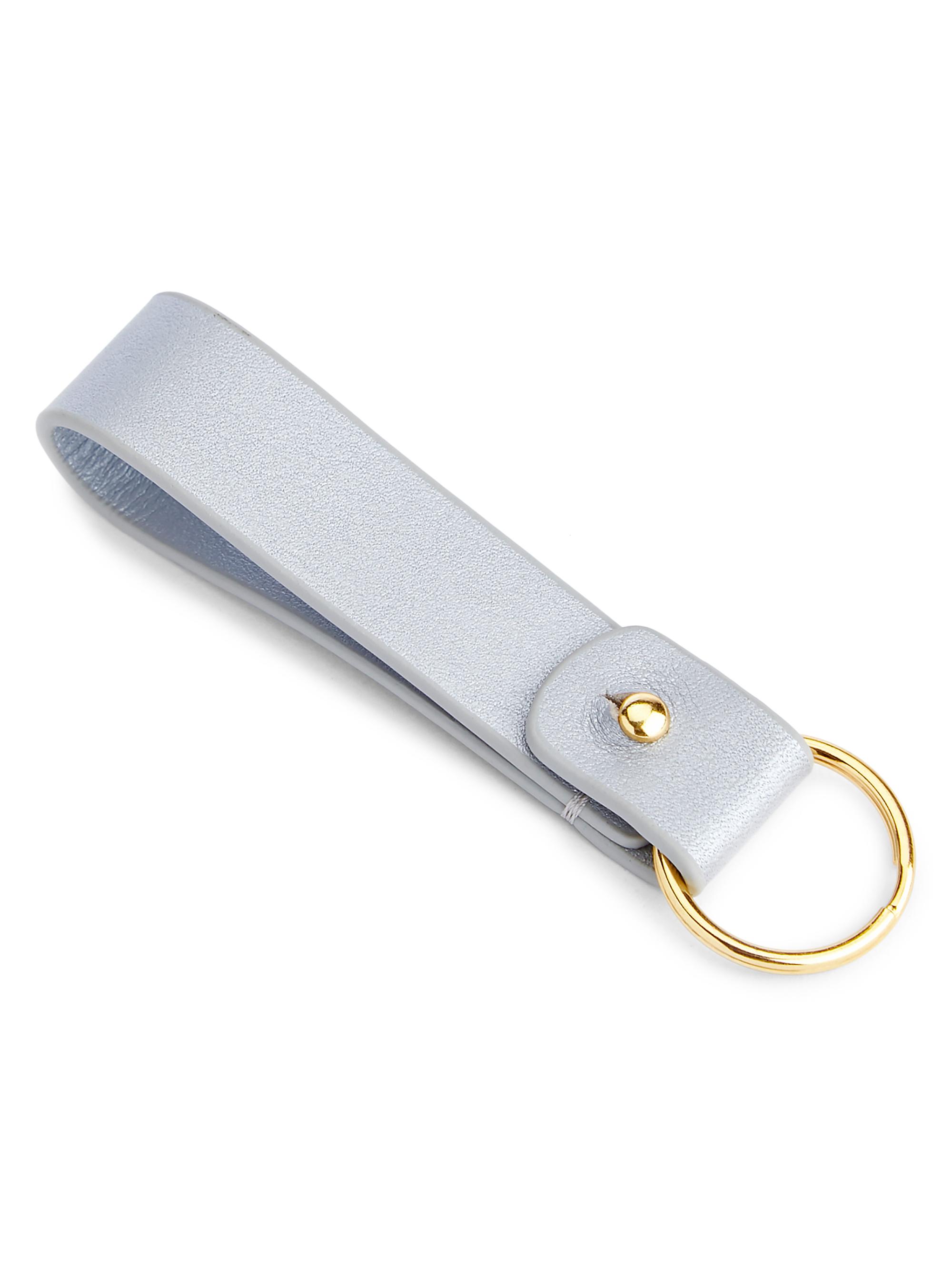 Royce New York Minimalist Leather Key Fob - Silver