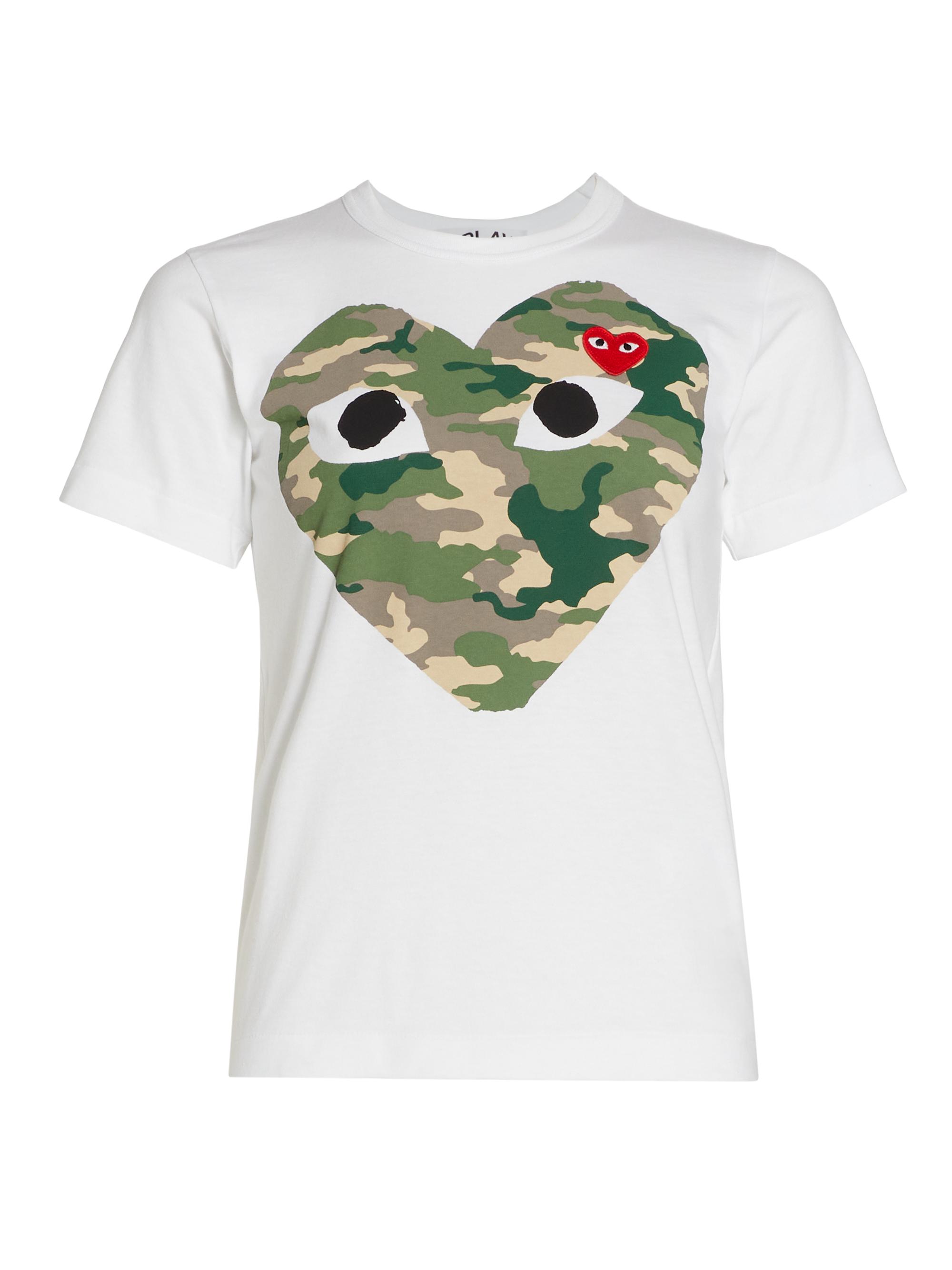Comme des Garçons PLAY Women's Large Camouflage Heart Tee - White