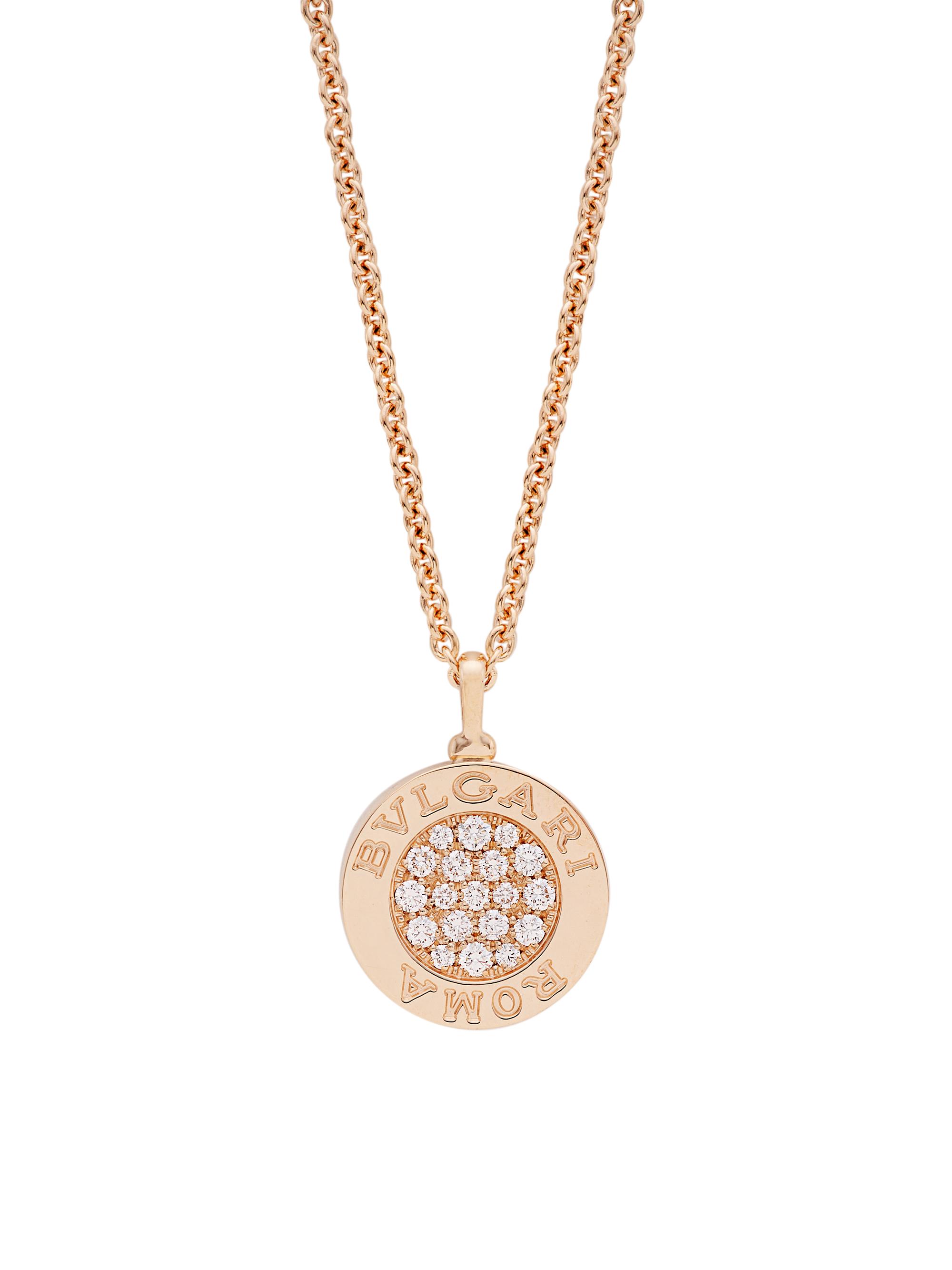 BVLGARI Classic 18K Rose Gold, Jade & Diamond Pendant Necklace