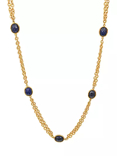 Two Pierres Dots 22K Gold-Plated & Lapis Lazuli Long Necklace