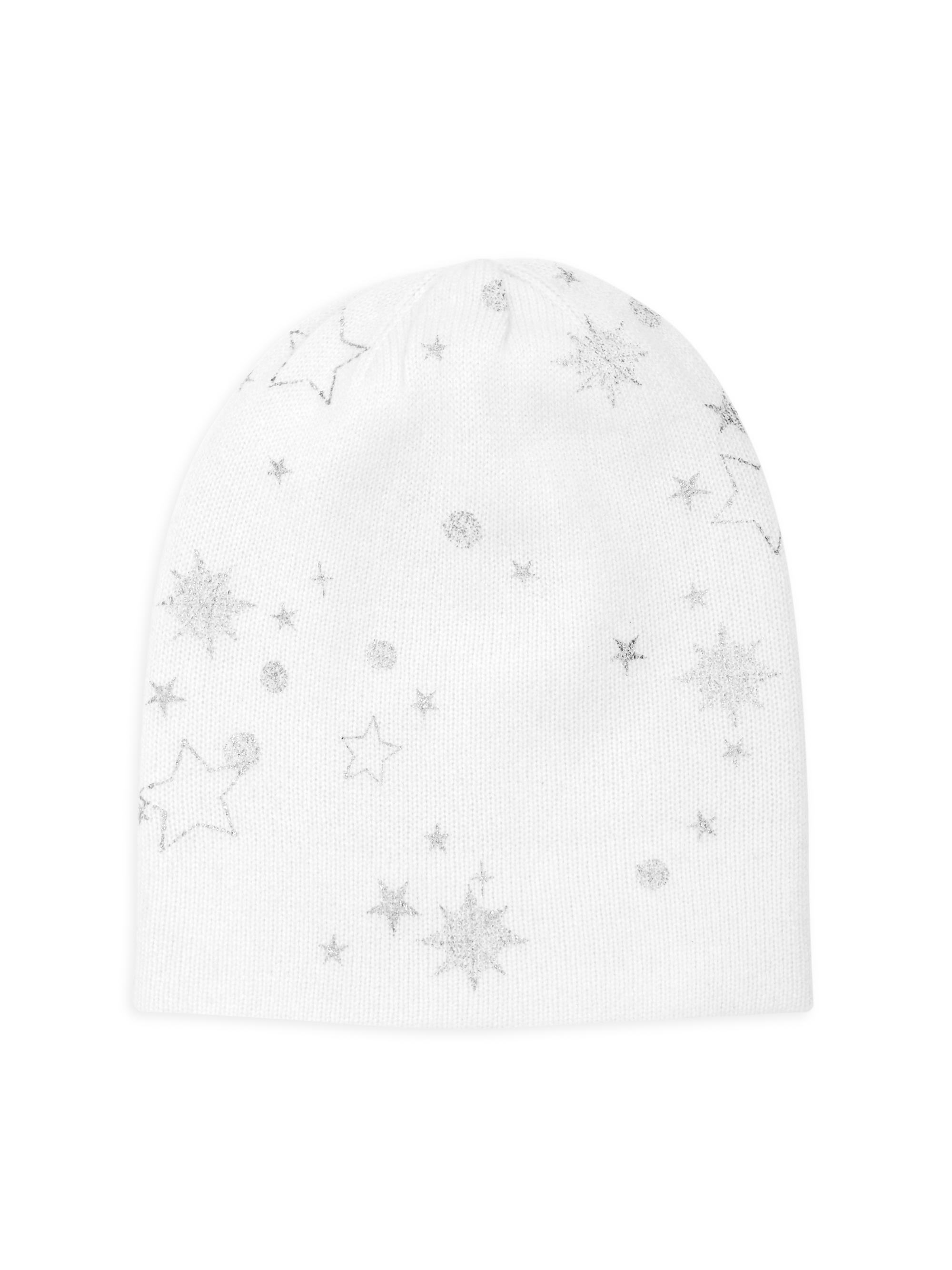 White + Warren Women's Cashmere Celestial Foil-Print Beanie - White