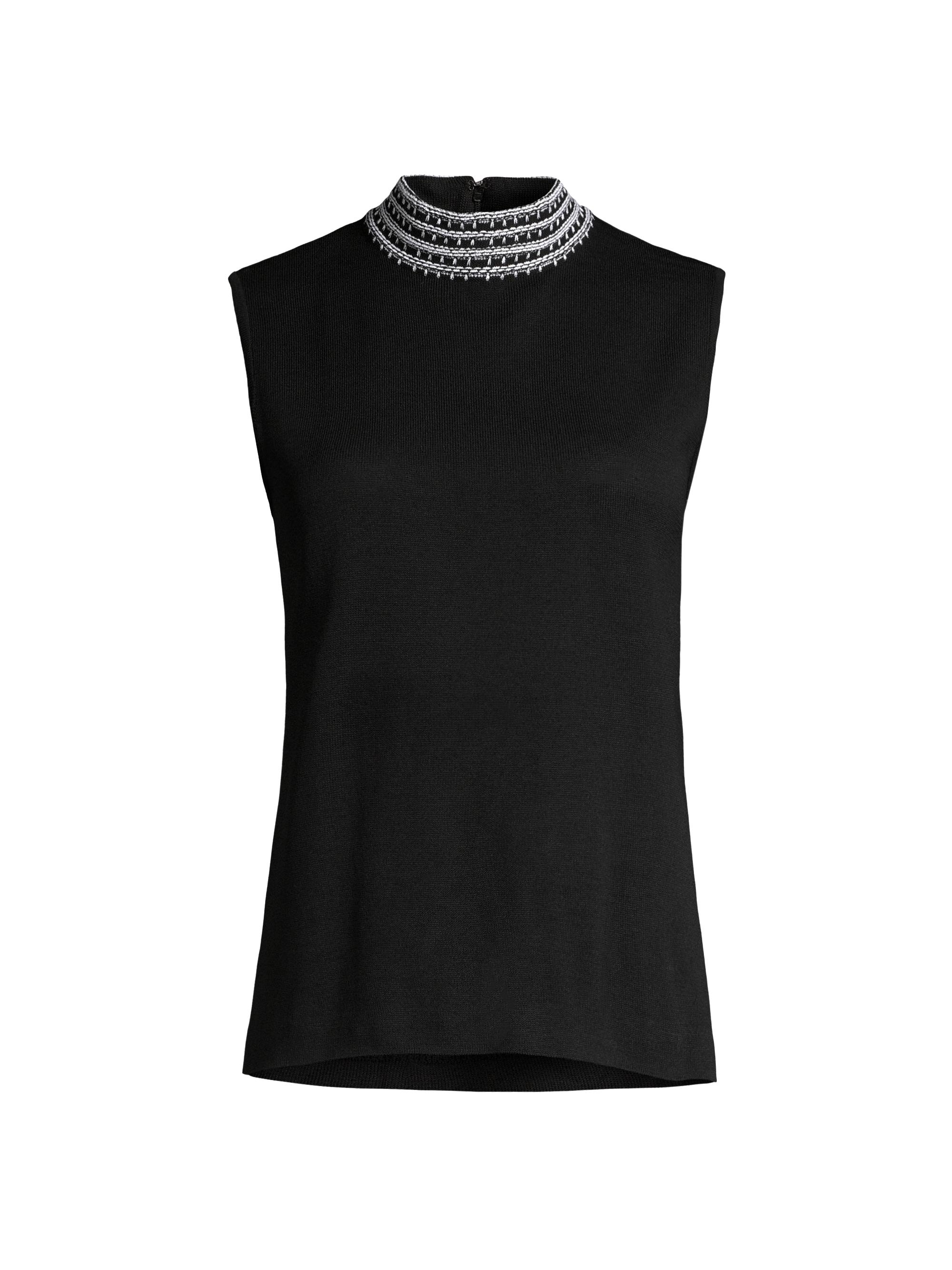 Misook Women's Embroidered Knit Mockneck Tank - Black New