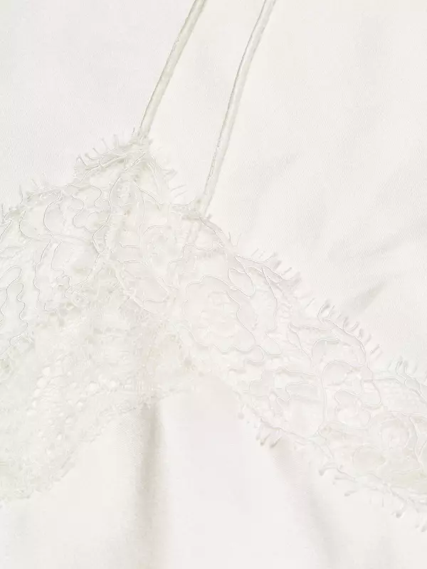 Off-white silk halterneck camisole with Leavers lace trim - La