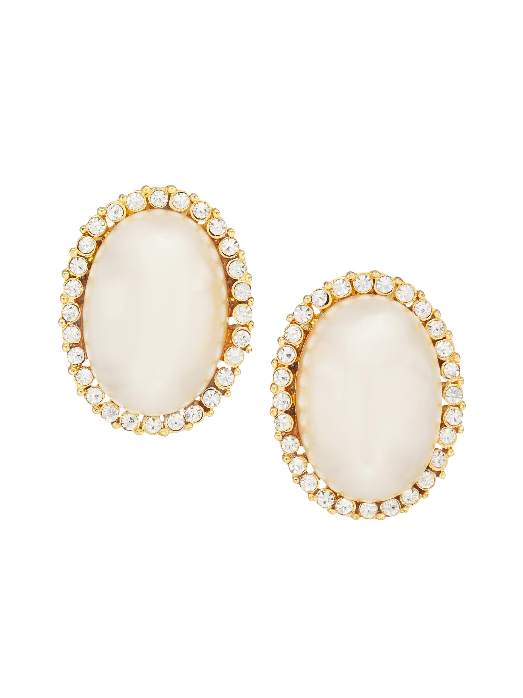 Kenneth Jay Lane Women's 22K-Gold-Plated, Crystal & Imitation Pearl Oval Clip-On Earrings - Pearl