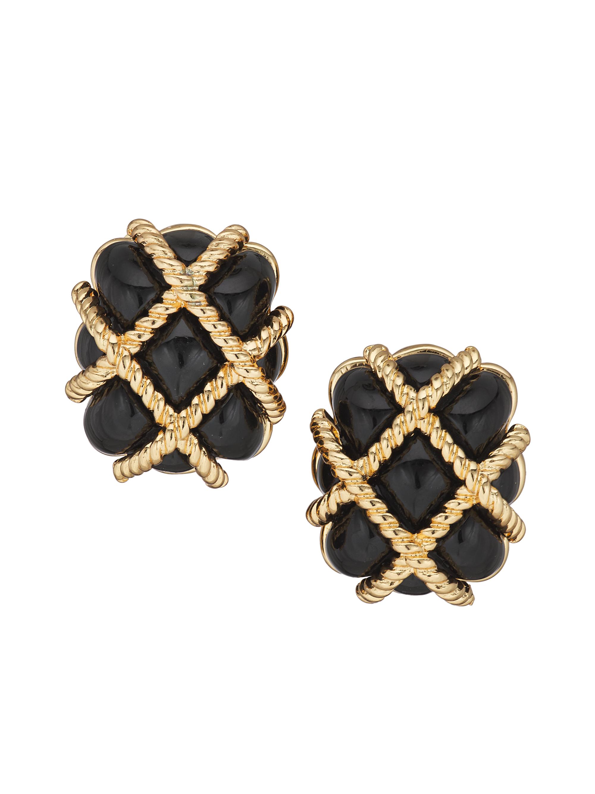 Kenneth Jay Lane Women's Black Resin Quilted Goldtone Earrings - Black