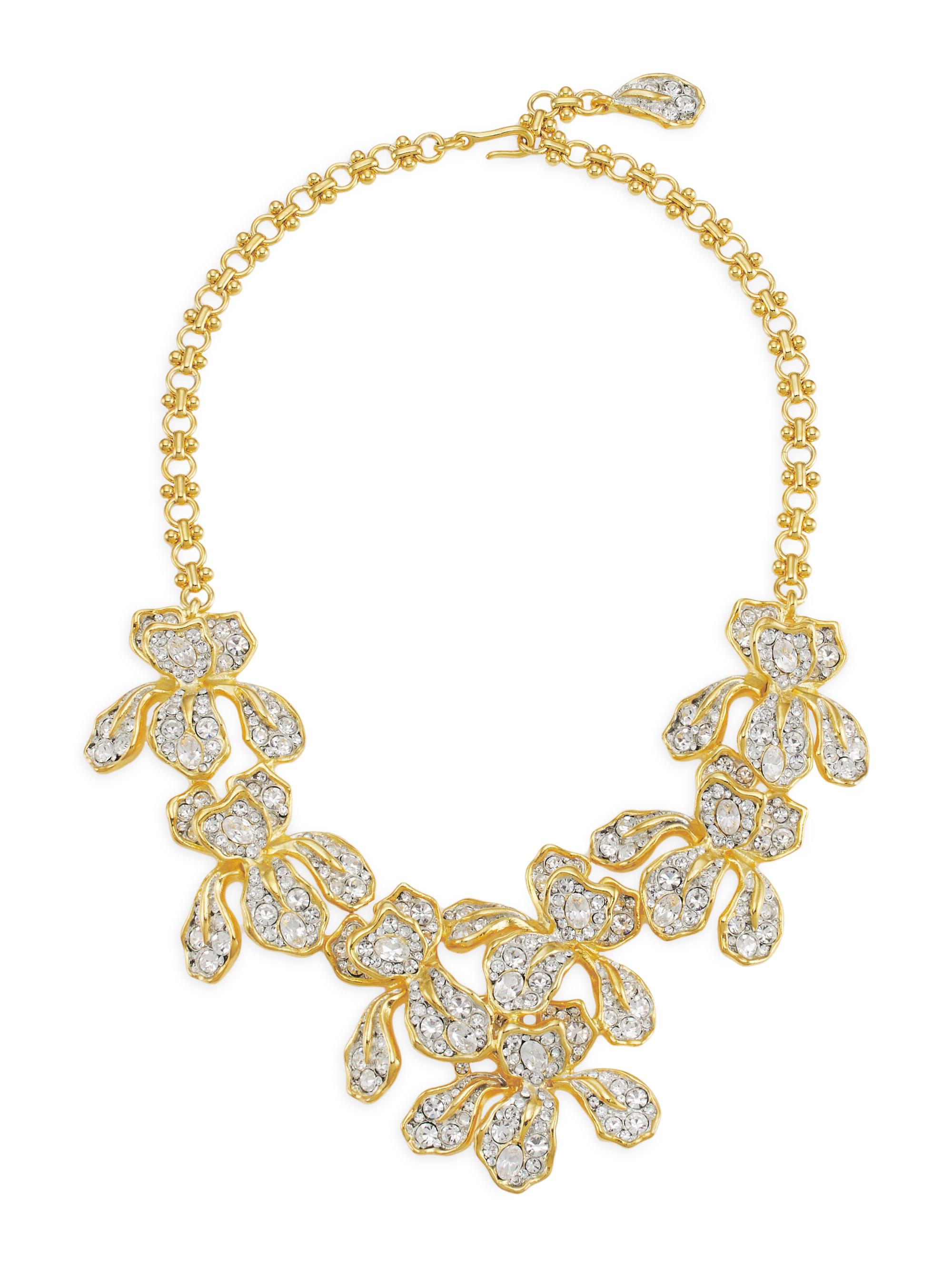 Kenneth Jay Lane Women's 22K Goldplated Iris Pavé Flowers Necklace - Gold