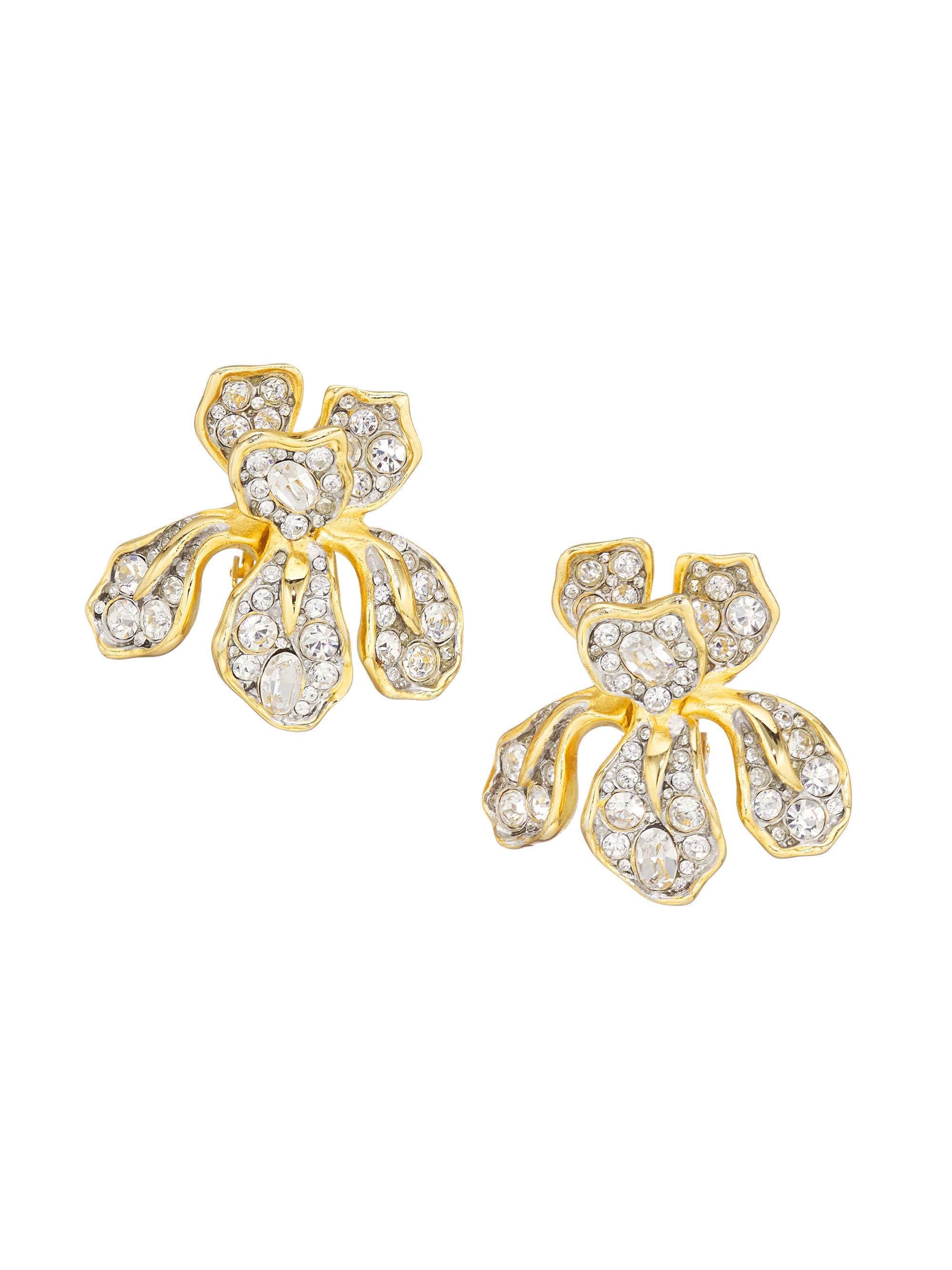Kenneth Jay Lane Women's 22K Goldplated Iris Pavé Flower Earrings - Gold