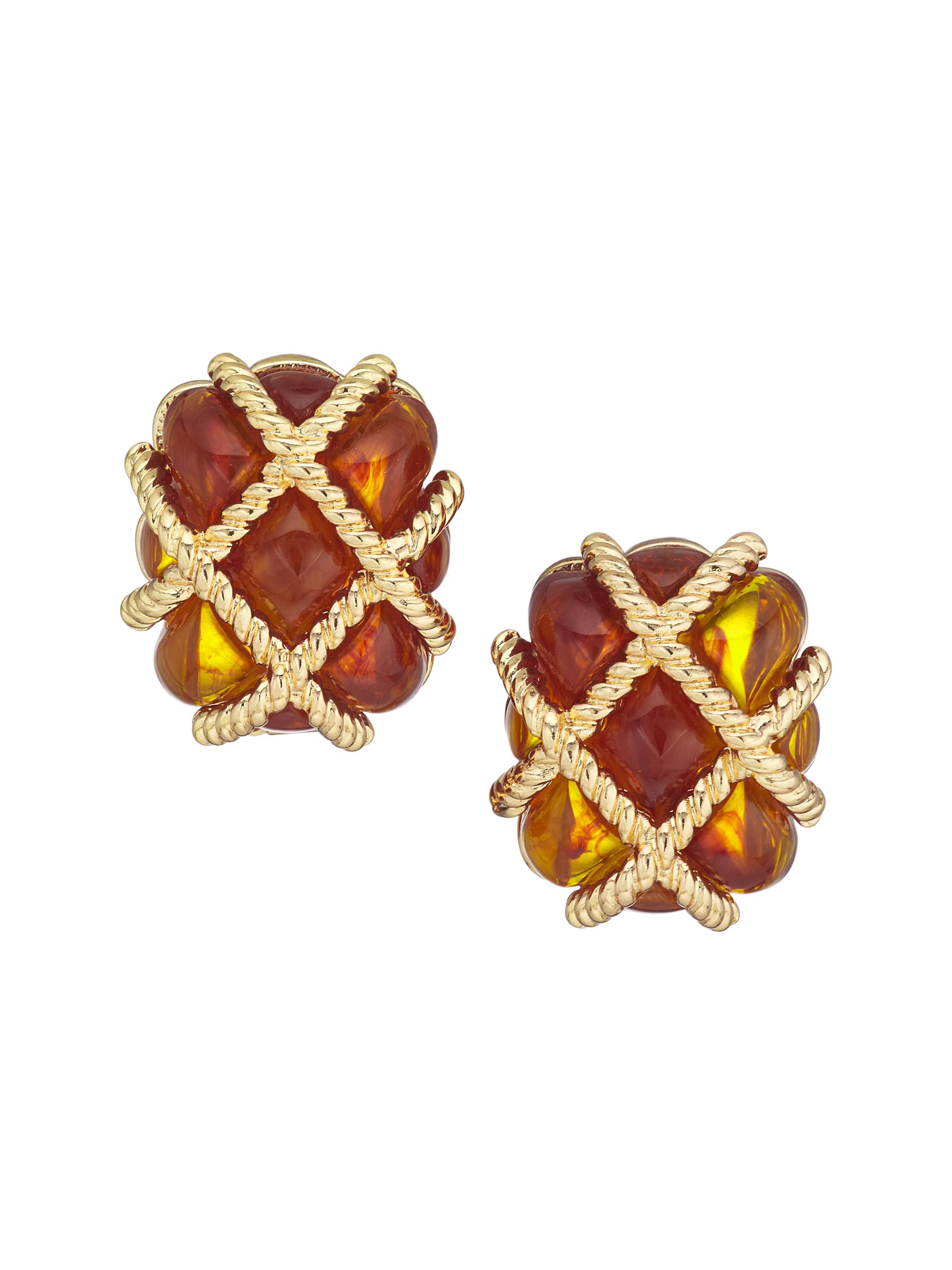 Kenneth Jay Lane Women's Tortoise Resin Quilted Goldtone Earrings - Tortoise