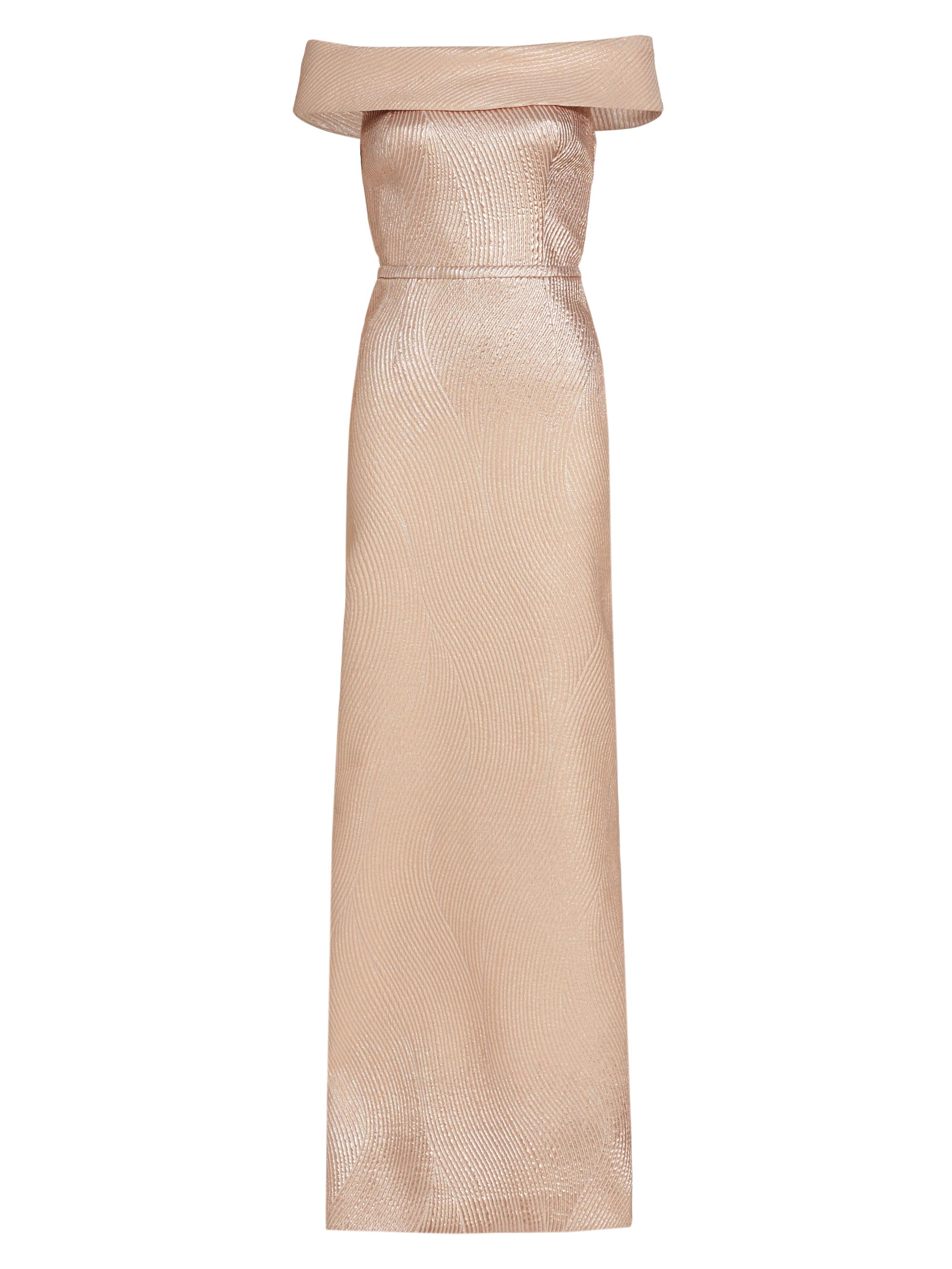 Teri Jon by Rickie Freeman Women's Metallic Off-The-Shoulder Wavy Rib-Knit Gown - Rose Gold