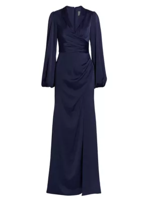 Theia Women's Kali Wrapped Satin Gown - French Navy