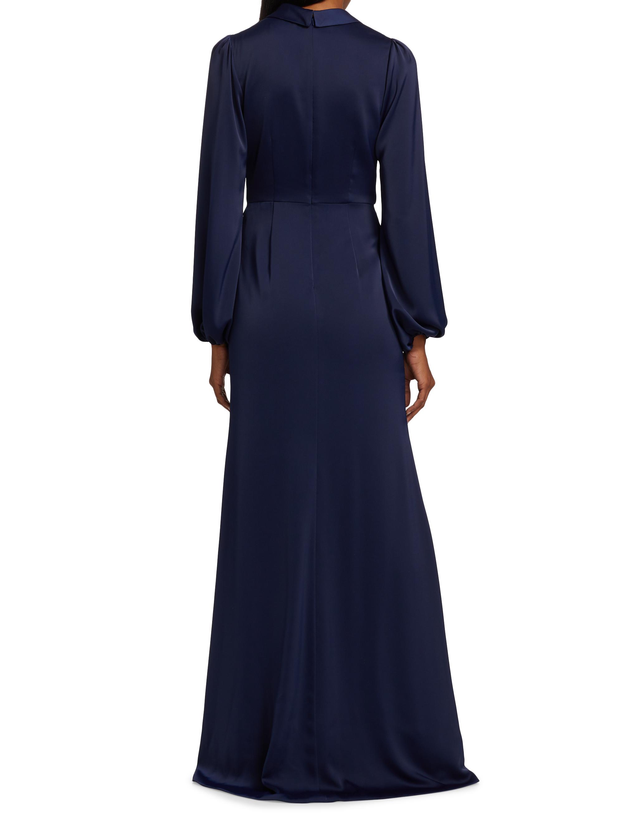 green emerald velvet dress Windsor Lauren Strapless Wrap Slim Satin Formal Dress in Navy Blue | Size: M main image 0
