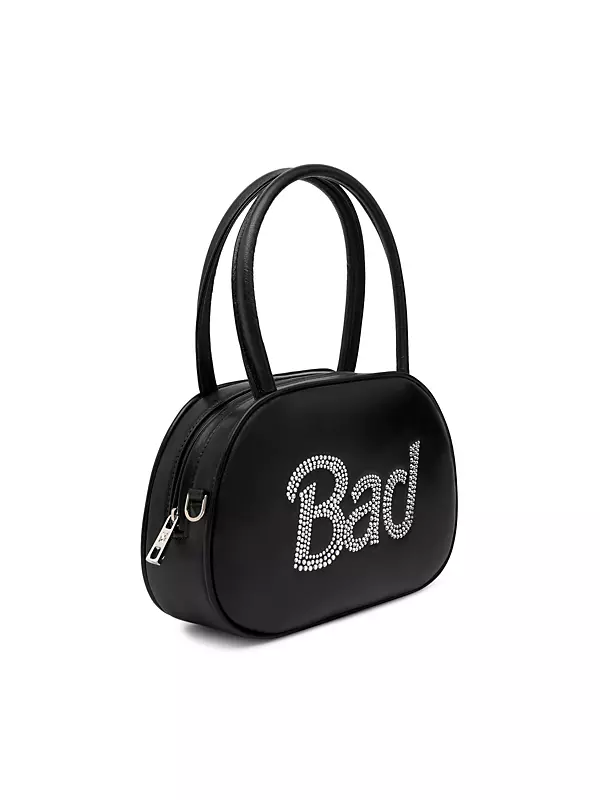 Amini Baddie Leather Crystal-Embellished Top Handle Bag