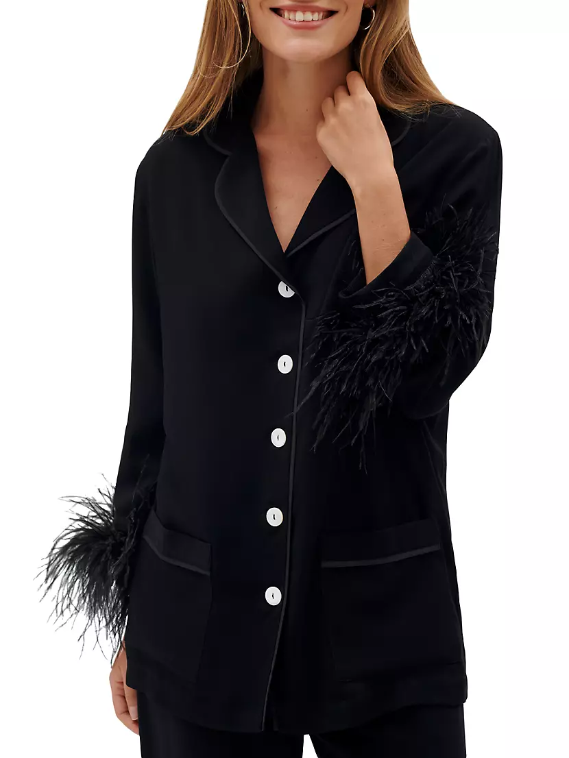 Black Party Pajama Set With Feathers