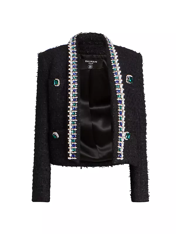 Faux Jewel & Faux Pearl Tweed Jacket