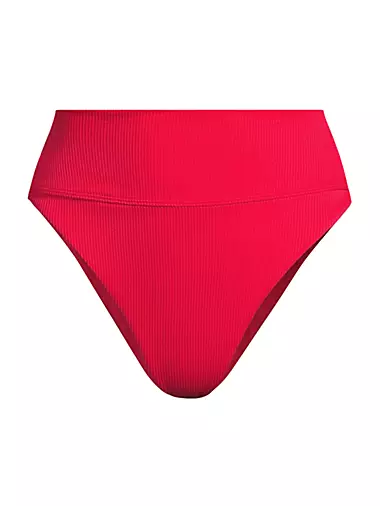 Greca Border High Waist Bikini Bottoms Red