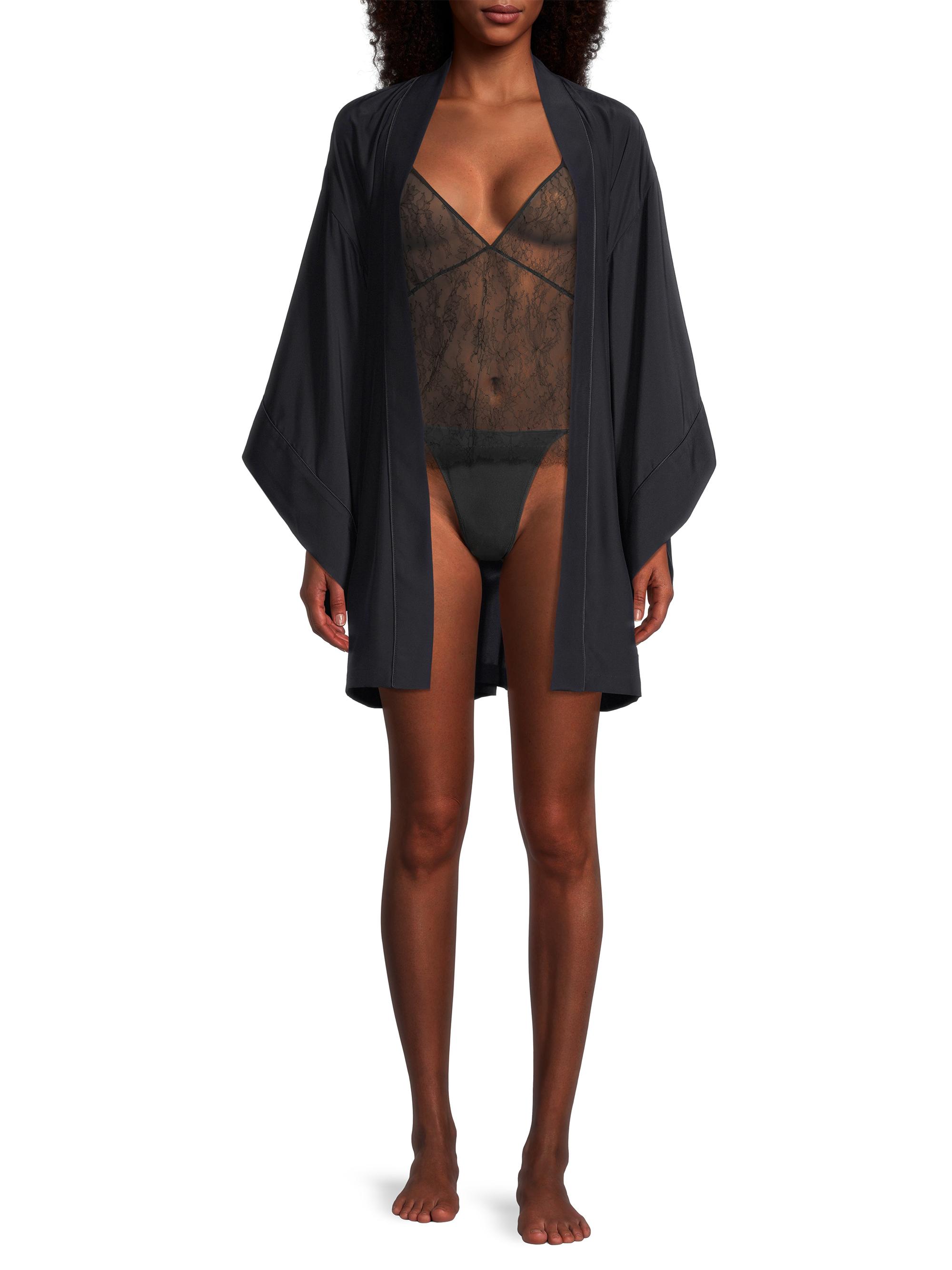 ＳＵＫＵ　スクホームDRESSING GOWN ブラック S Ｍガウン Kiki de Montparnasse Silk Kimono-Inspired Robe | Saks Fifth Avenue