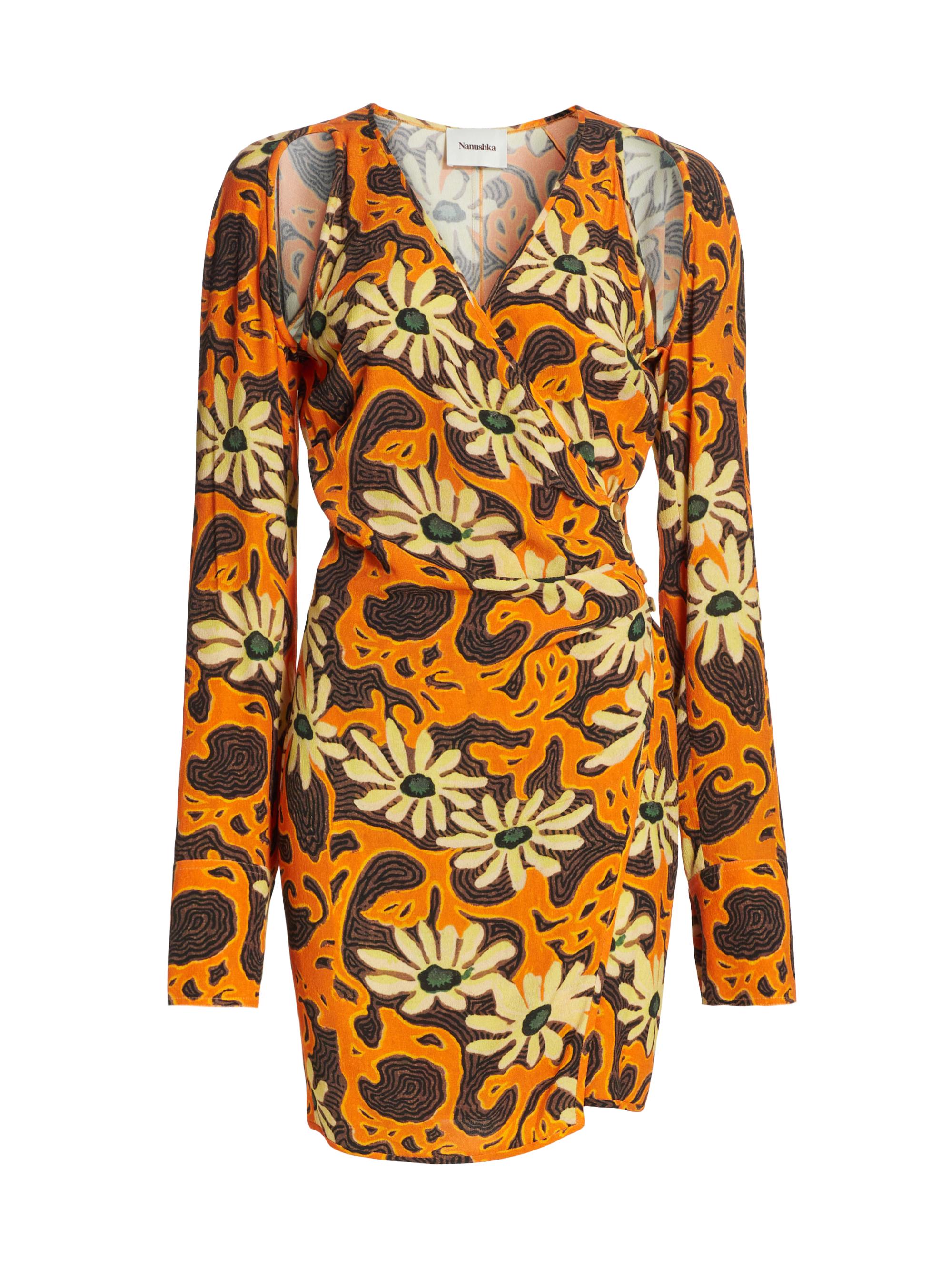 Nanushka Women's Ira Wrap Dress - Floral Orange