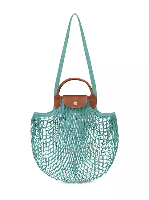 Shop Longchamp Le Pliage Filet Knit Top Handle Bag
