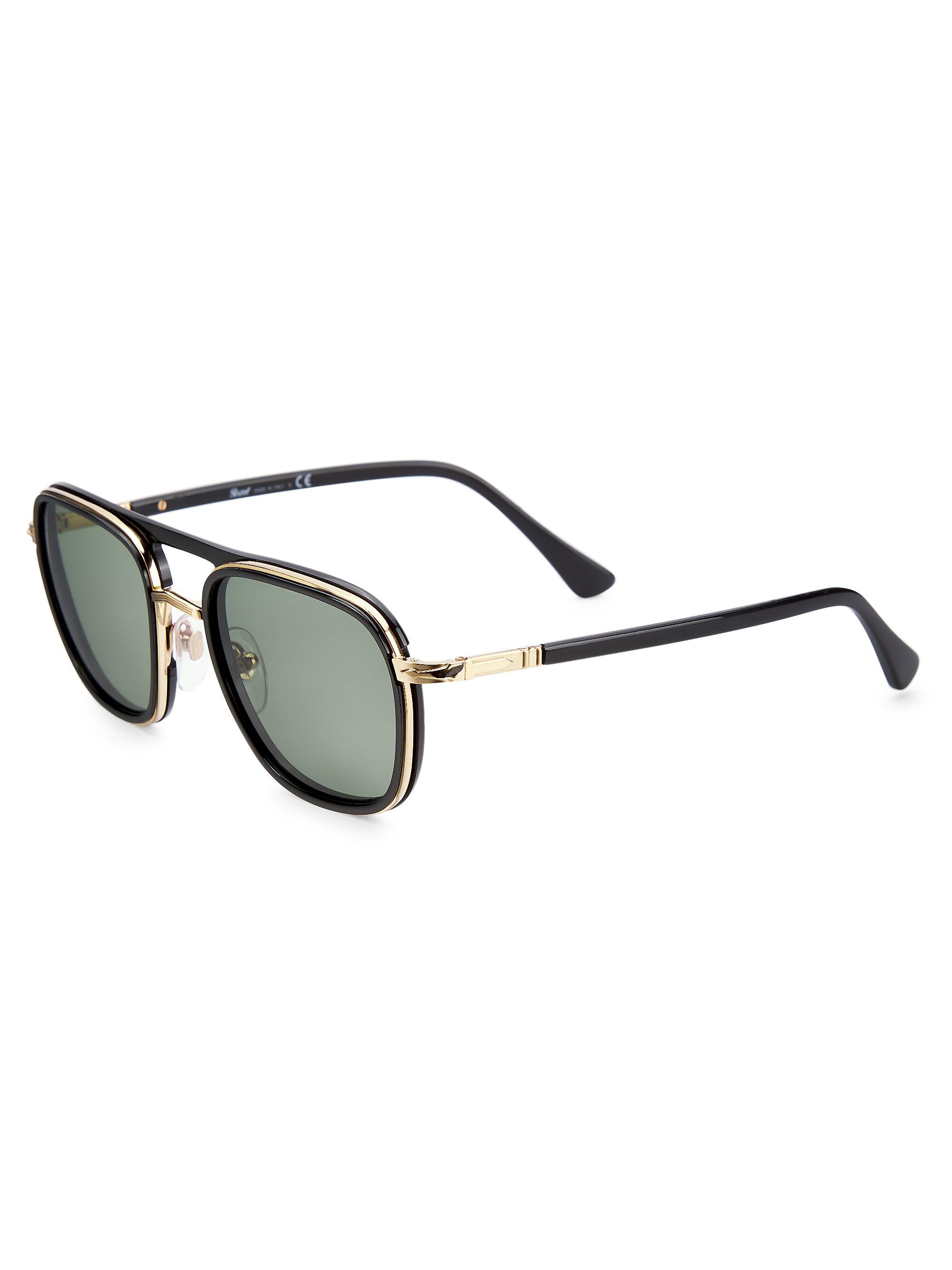 Persol Men's Pillow 50MM Aviator Sunglasses - Gold Black Green
