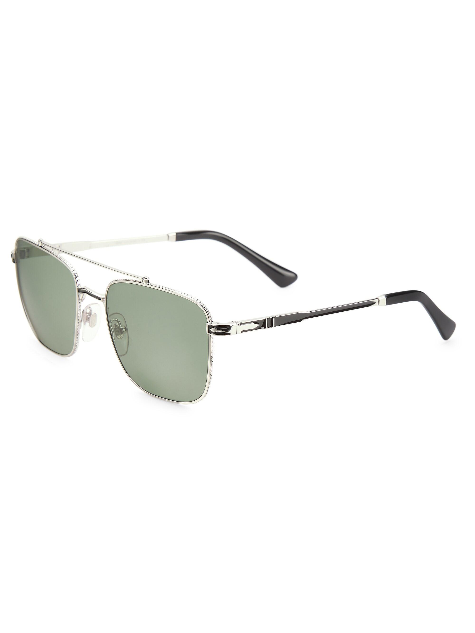 Persol Men's 55MM Square Sunglasses - Silver Black Green