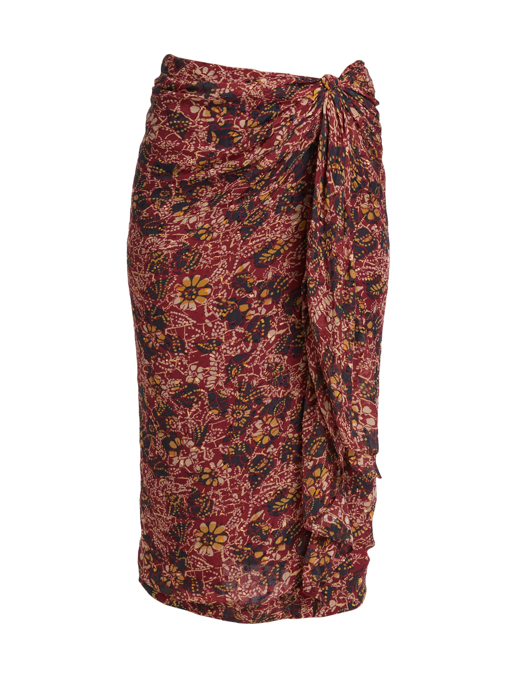ba & sh Women's Galia Floral Tie-Front Skirt - Bordeaux
