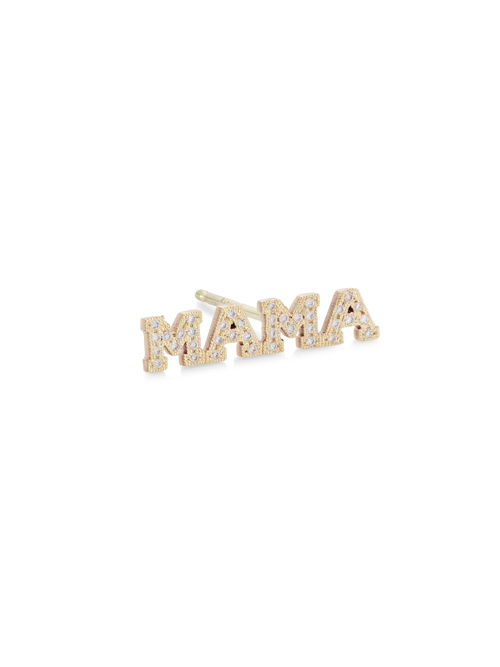 Zoë Chicco Women's Itty Bitty Words 14K Gold & Diamond Tiny Capital Letter Mama Stud Earring - Yellow Gold