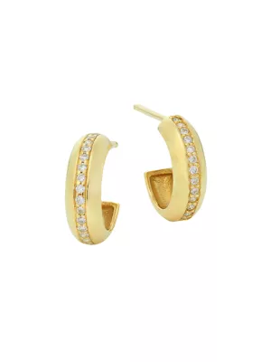 Zoë Chicco 14kt yellow gold half diamond hoop earrings