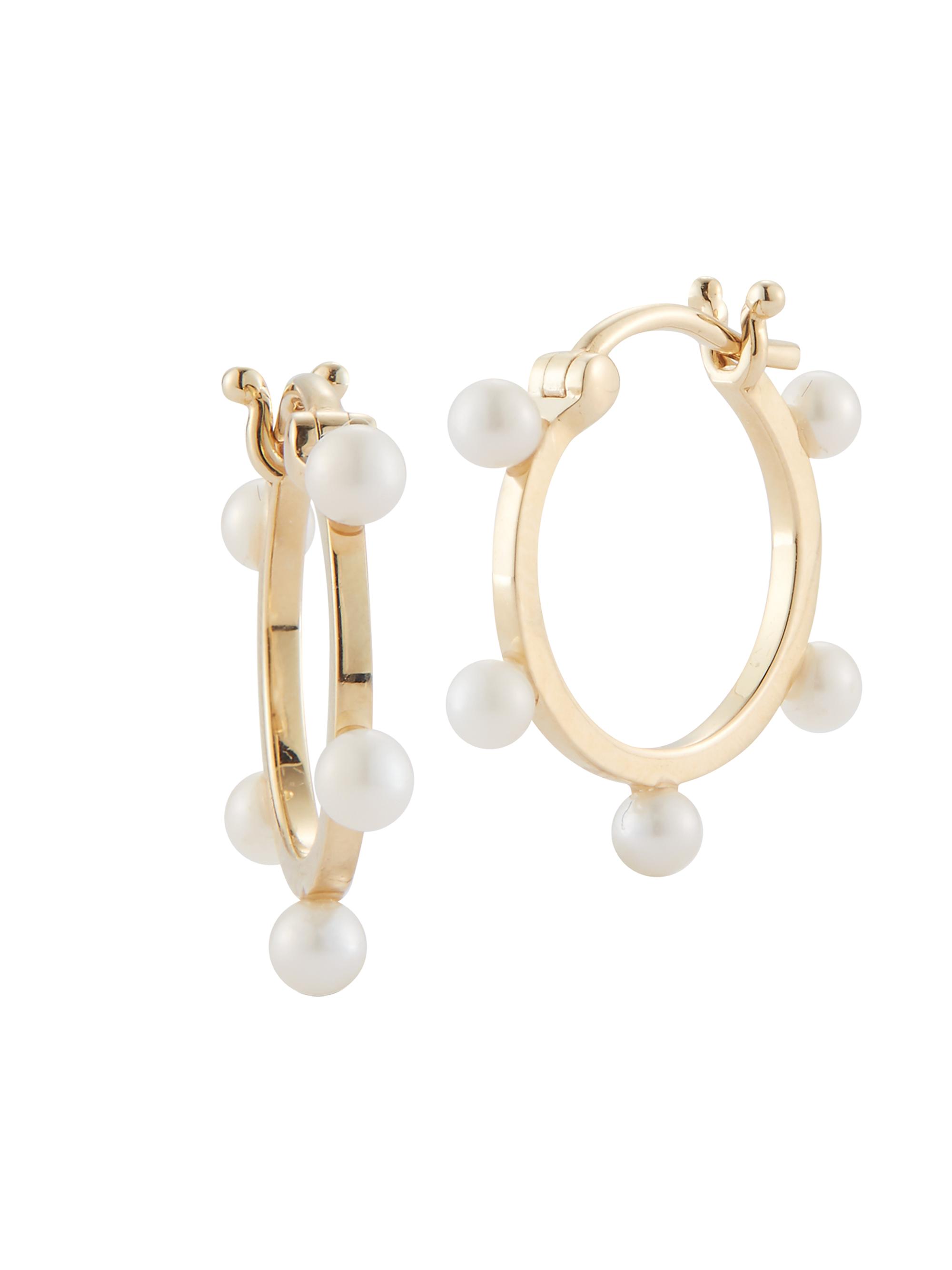 Mateo Women's 14K Yellow Gold & 3MM Cultured Freshwater Pearl  Hoop Earrings - Pearl