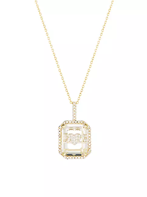 14K Gold Rectangle Clear Crystal Initial Charm - Unique Diamond Charms L