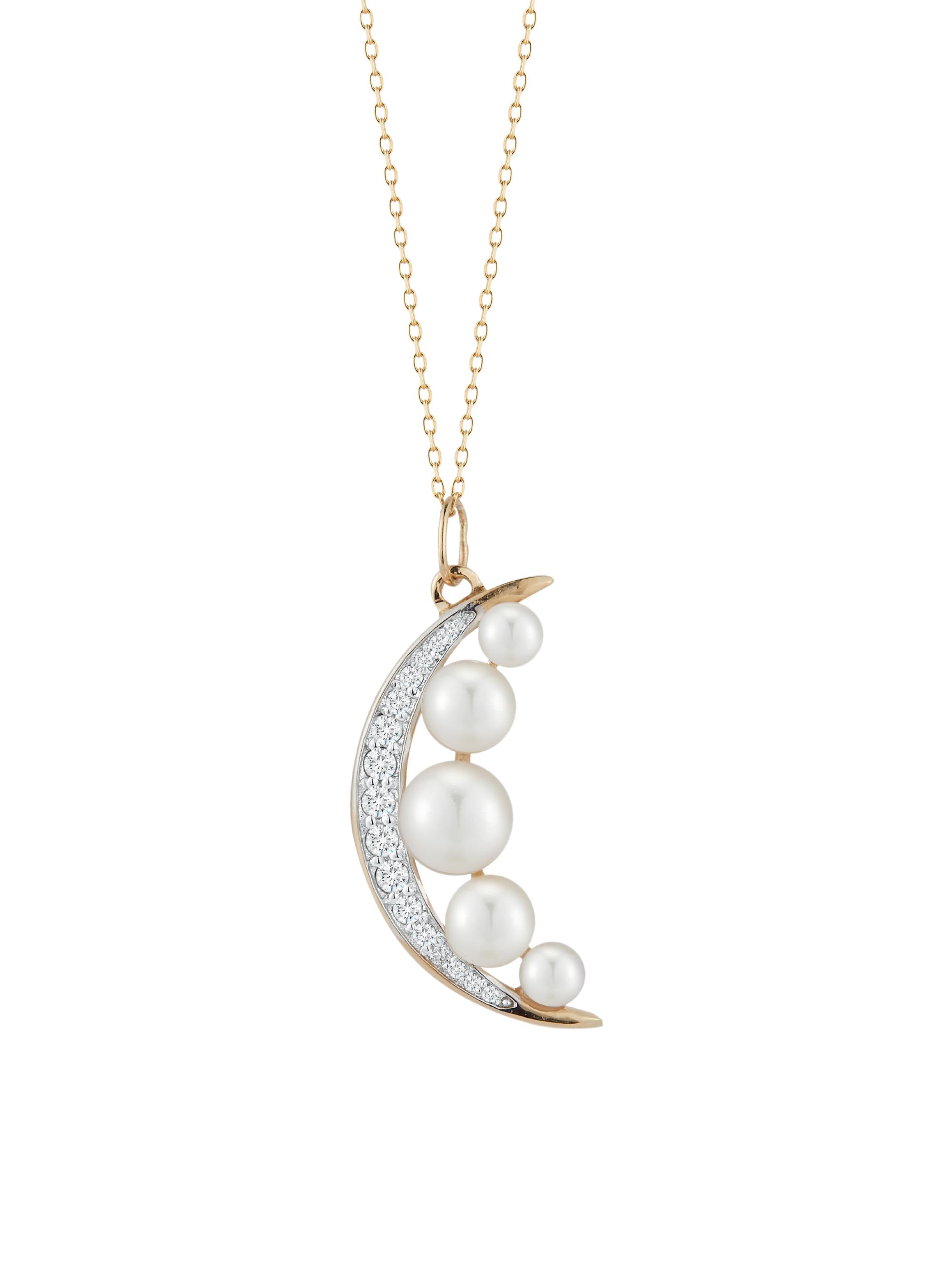 Mateo Women's 14K Yellow Gold, 3-6MM Cultured Pearl & Diamond Crescent Moon Pendant Necklace - Gold
