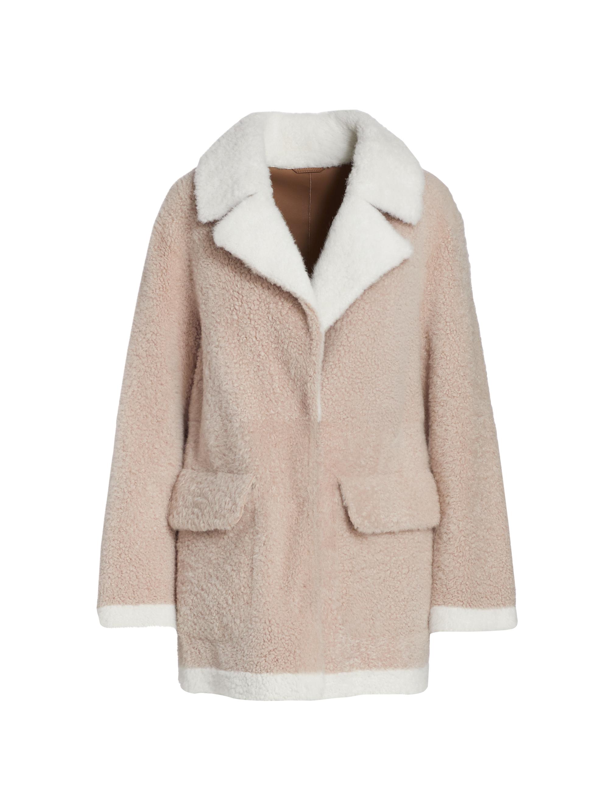 Maximilian Women's Shearling Notch Collar Coat - Clay White