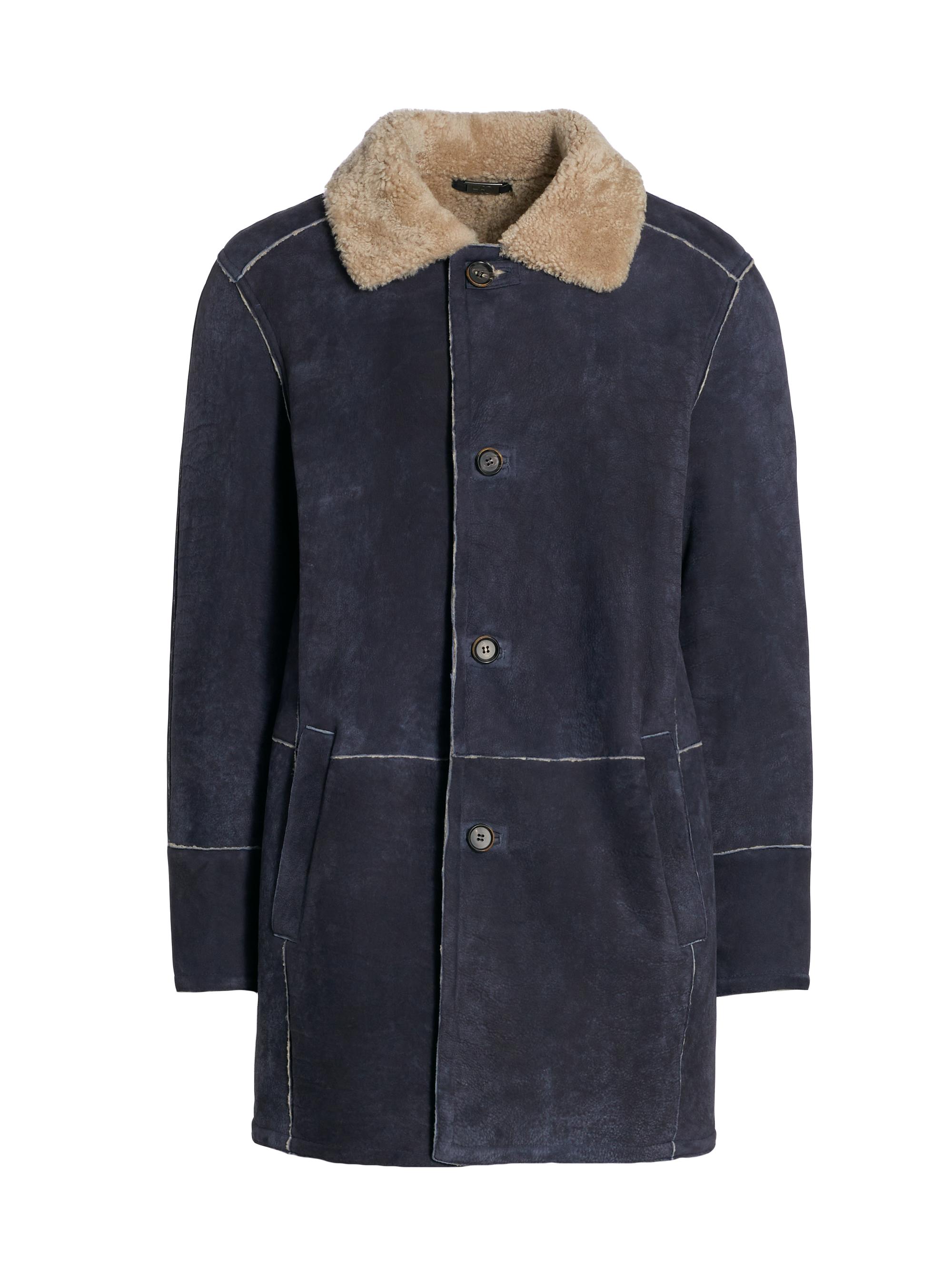 Maximilian Men's Shearling Wing Collar Long Jacket - Old Denim