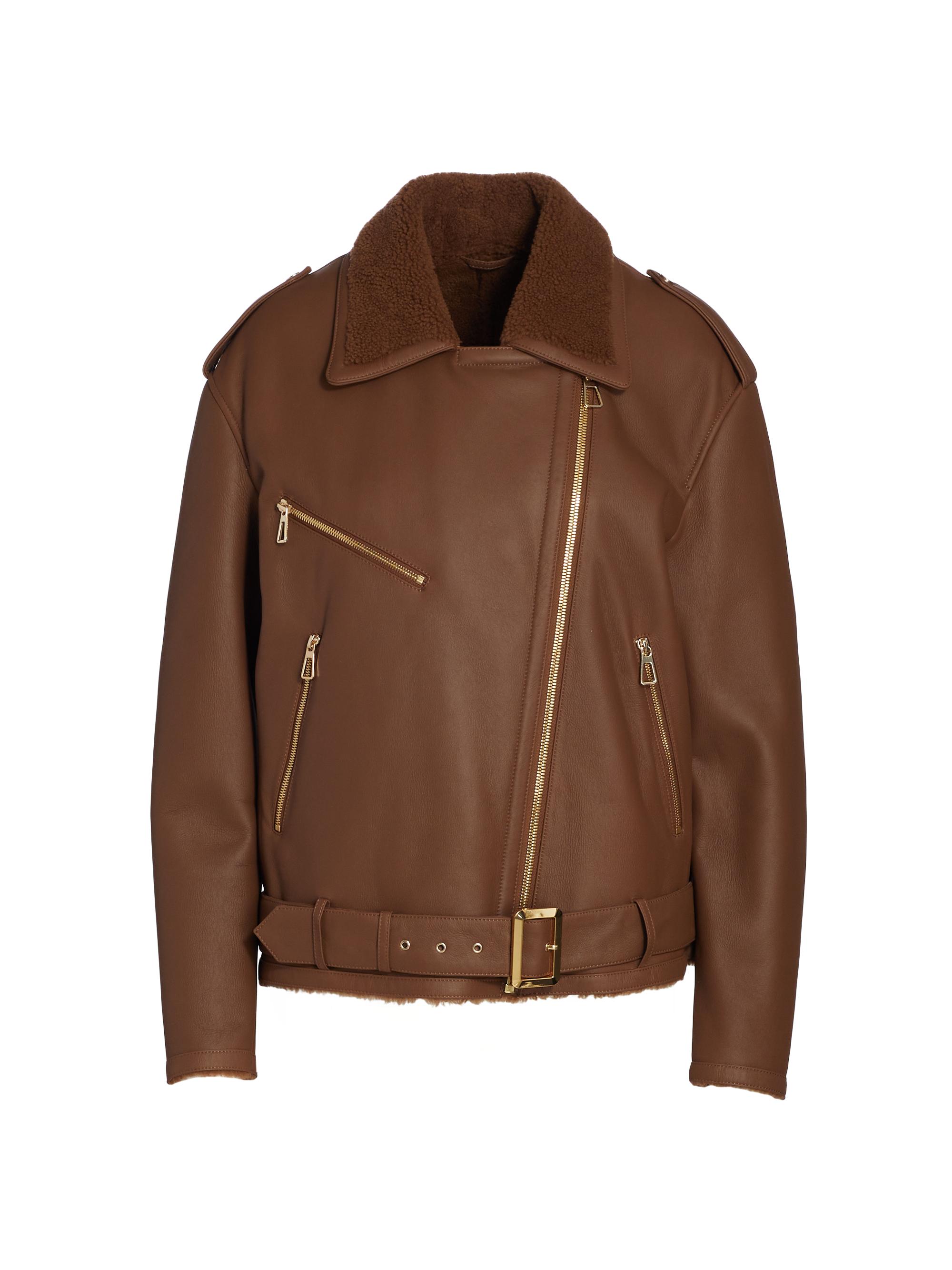 Maximilian Women's Leather Shearling-Lined Moto Jacket - Chestnut