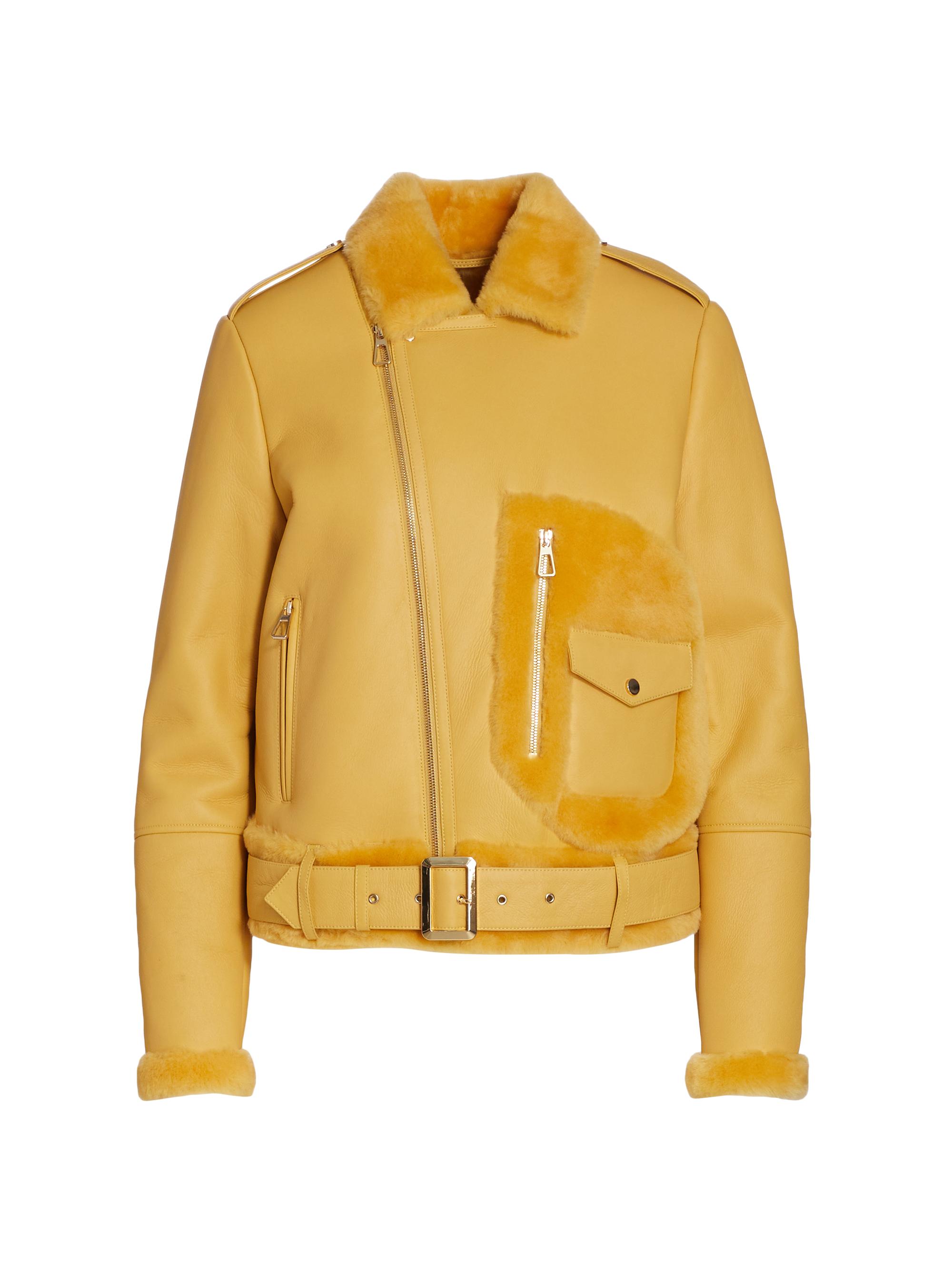 Maximilian Women's Shearling-Trimmed Leather Moto Jacket - Melon