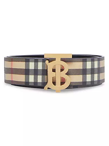 Burberry Men's Monogram TB Buckle Plaid Belt - Black Archive Beige - Size 32
