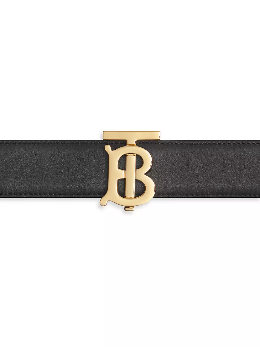 Burberry TB Monogram Motif Canvas and Leather Belt In Natural Size