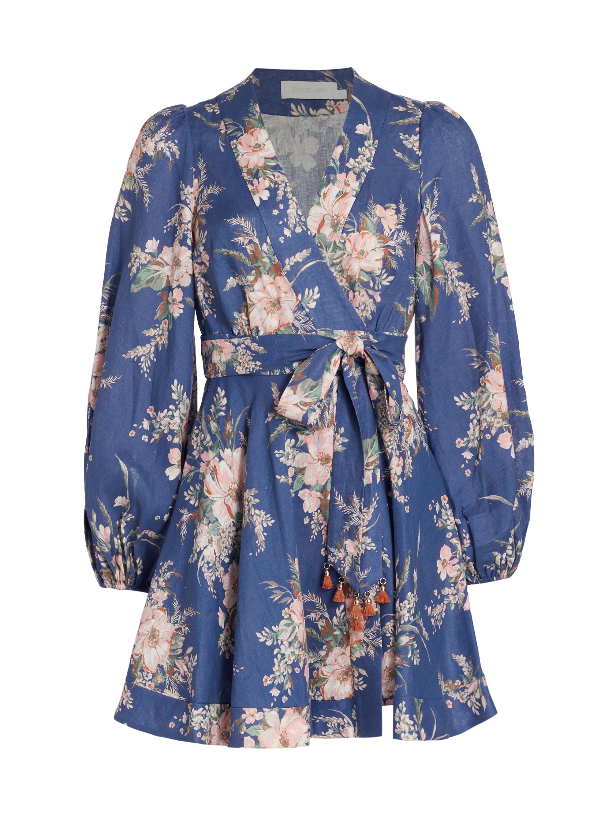 Zimmermann Women's Moonshine Mini Wrap Dress - Blue Watercolour Floral