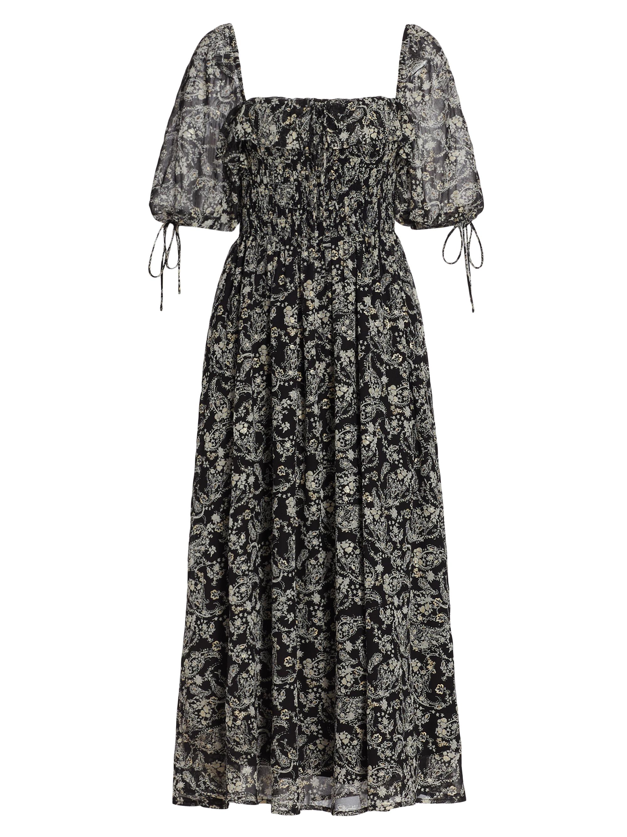 En Saison Women's Smocked Paisley Midi-Dress - Black