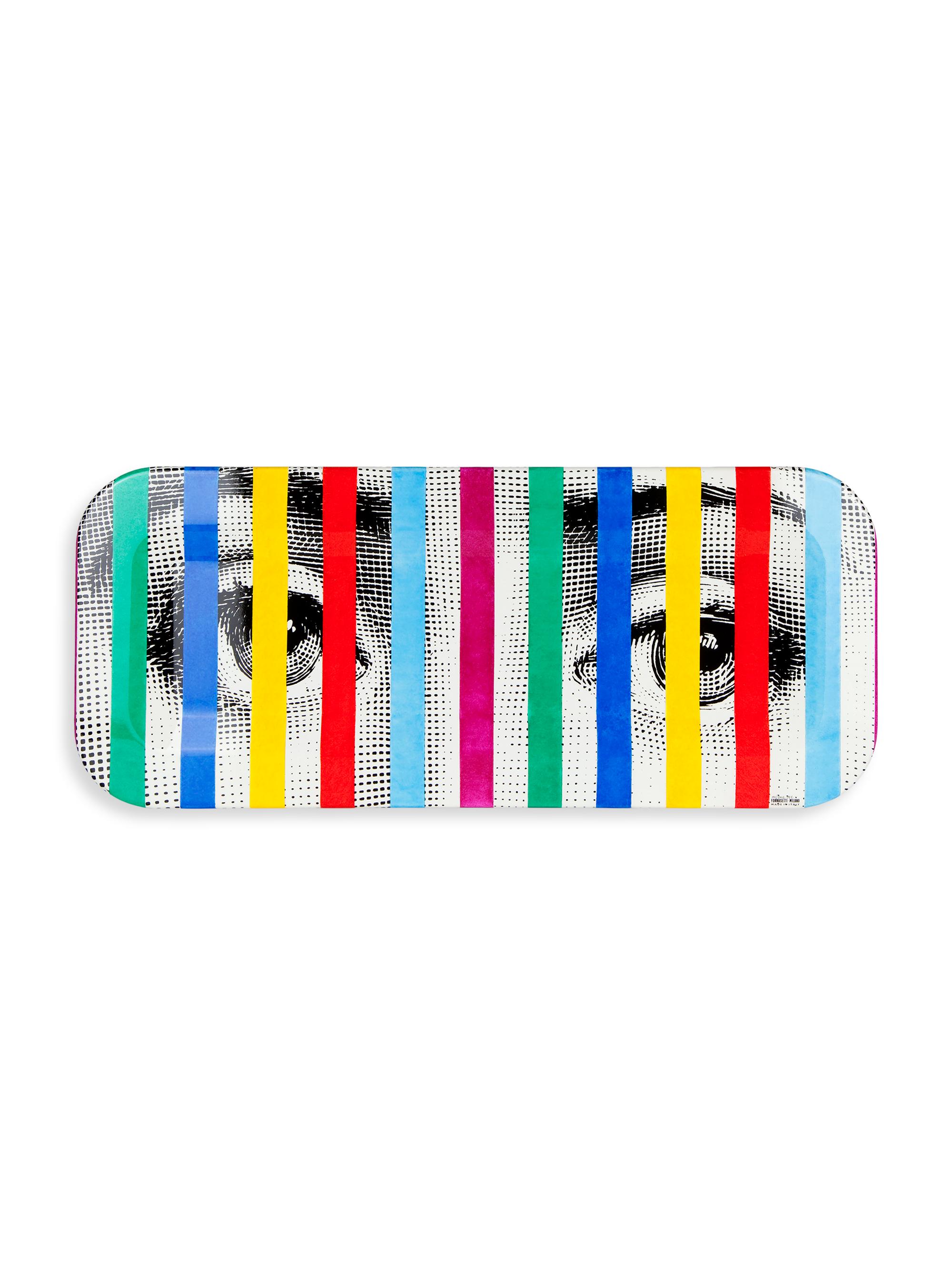 Fornasetti Face Stripes Printed Wood Tray