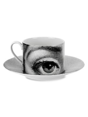 Fornasetti Tema e Variazioni porcelain cup-saucer - White