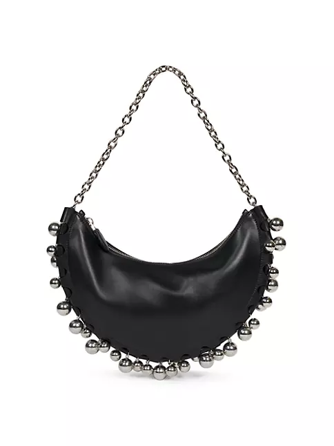 Made In Italy Leather Moon Shaped Shoulder Bag With Chain Handle