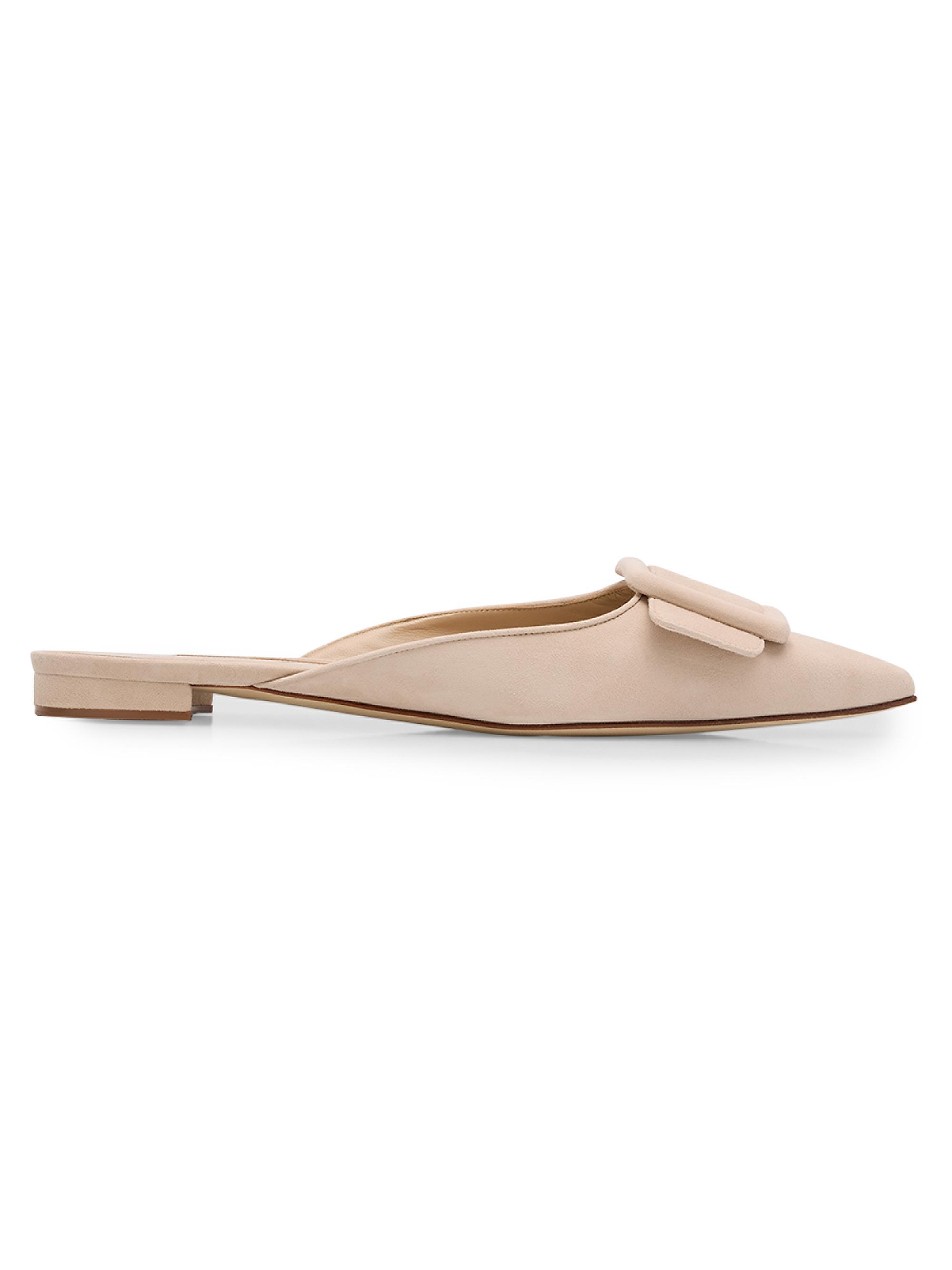 Manolo Blahnik Women's Maysale Suede Flats - Nude