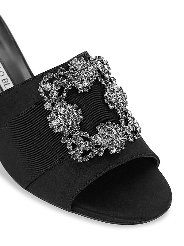 Shop Manolo Blahnik Martanew 50MM Embellished Satin Mules Shop Manolo Blahnik Martanew 50MM Embellished Satin Mules