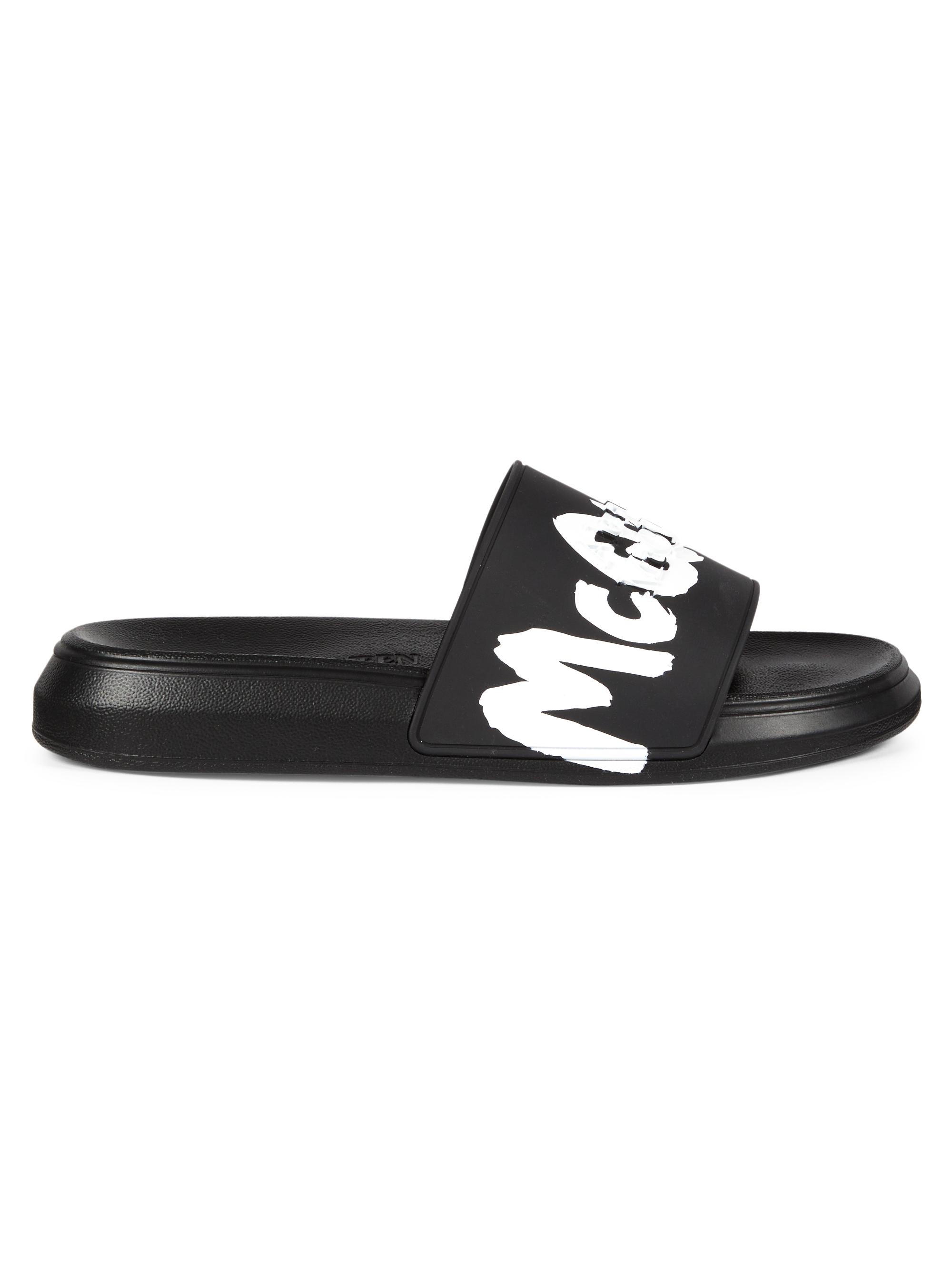 McQueen Men's Graffiti Pool Slides - Black White  Sandals