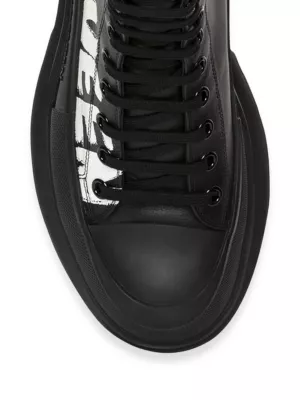 Alexander McQueen Tread Slick Boot Leather Graffiti Black White (Women's)