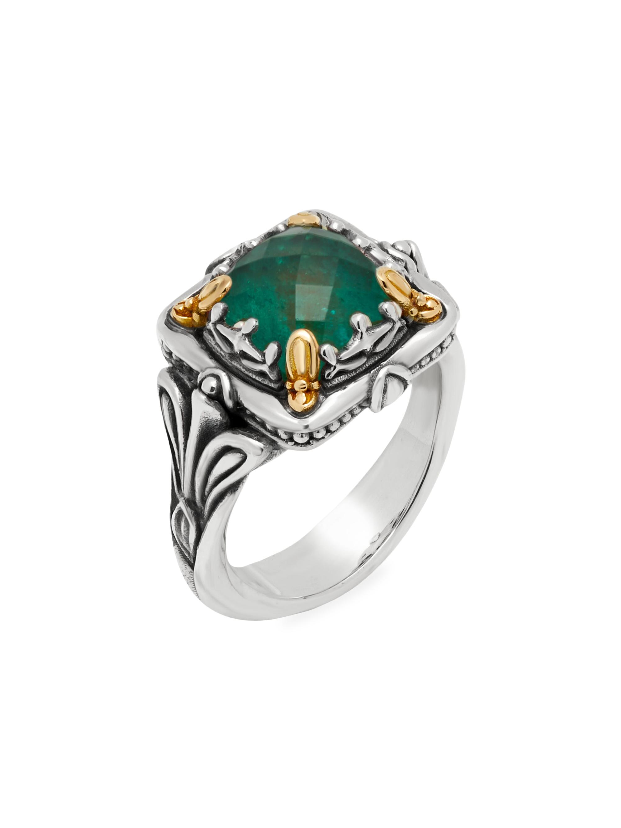 Konstantino Women's Heirloom Sterling Silver, 18K Yellow Gold & Aventurine Doublet Ring